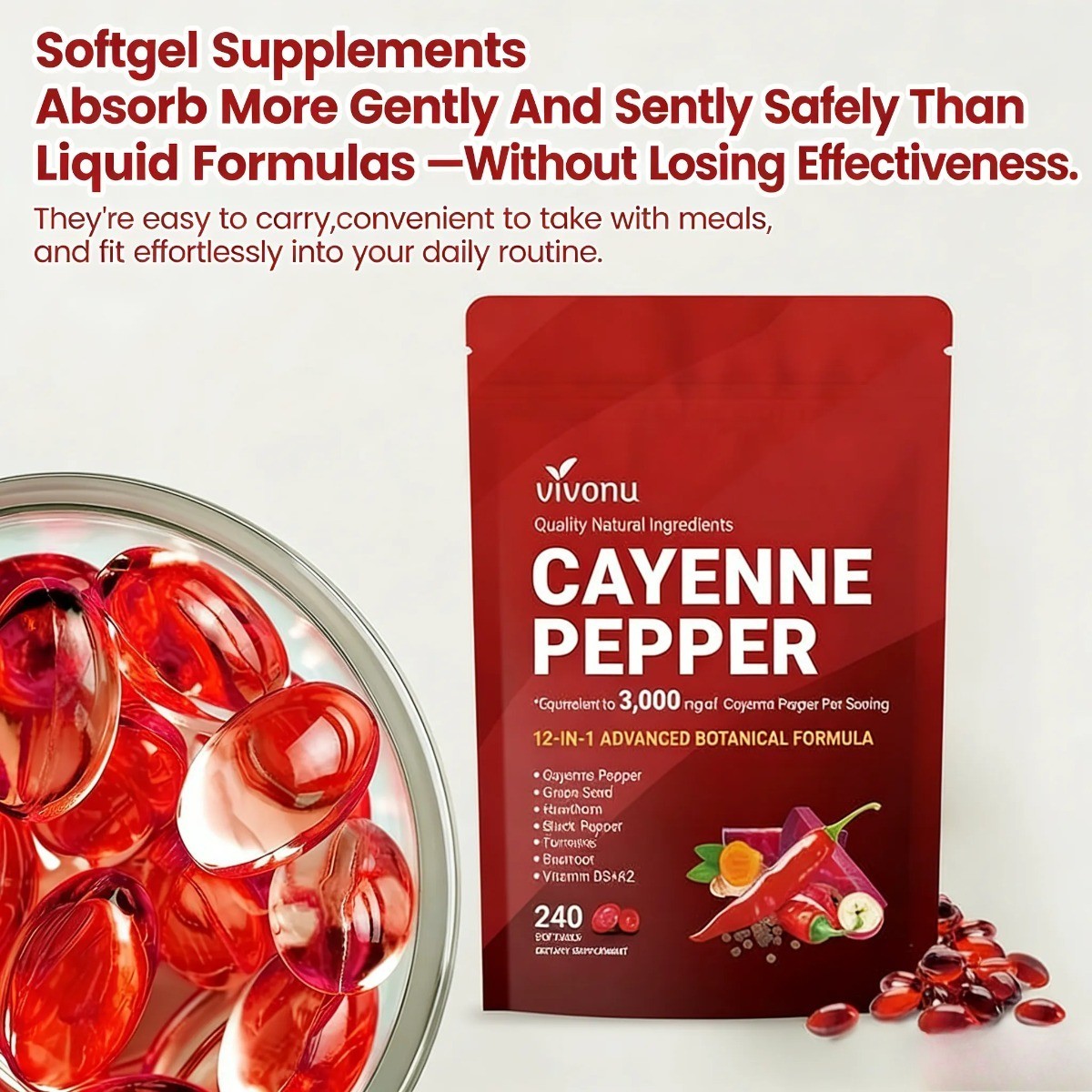 3/2PACK Cayenne Pepper Softgels Supplement – 240 Capsules NEW FREE SHIP