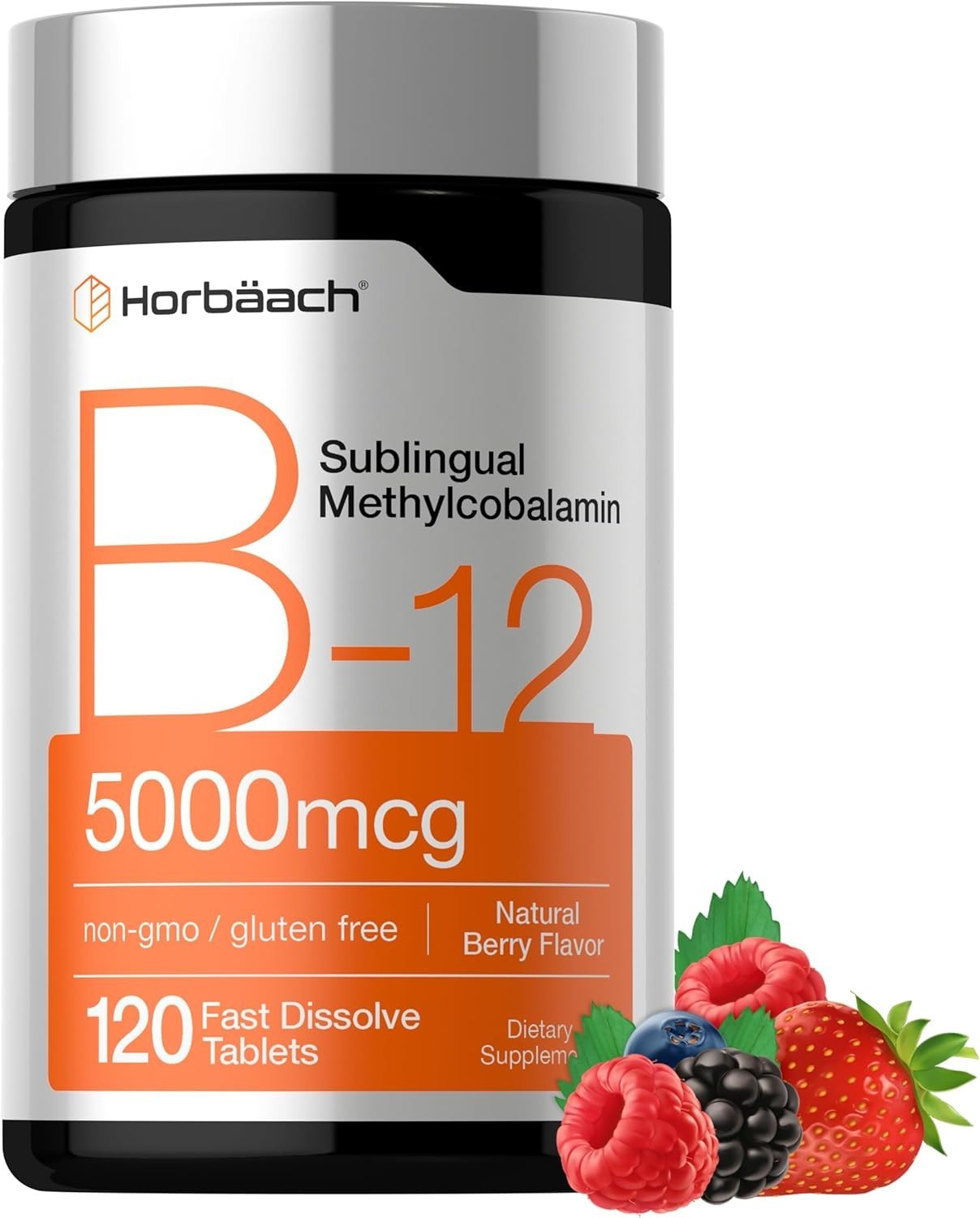 Horbaach B12 5000mcg Sublingual Methylcobalamin 120 Tablets Vegan Berry