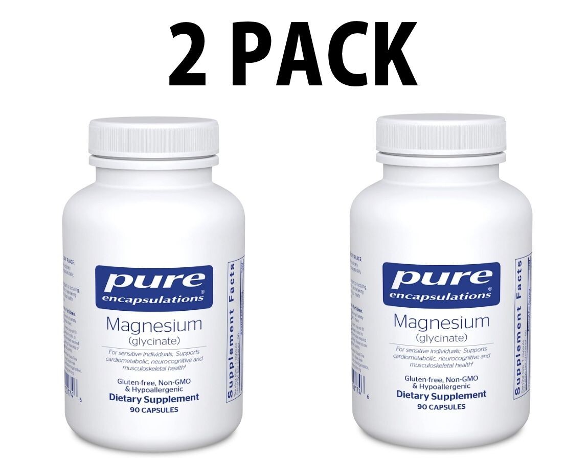 2-Pack Magnesium Glycinate 90 Capsules Hypoallergenic Supplement Non-GMO Pure