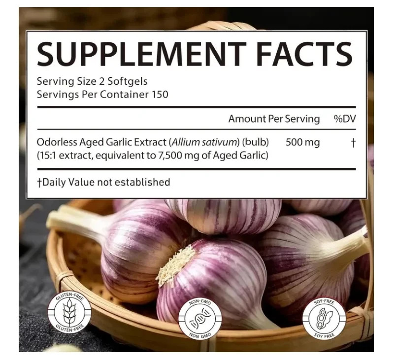 Odorless Garlic 7500Mg per Servings, 300 Softgels | 2 Years Aged Garlic Extra…