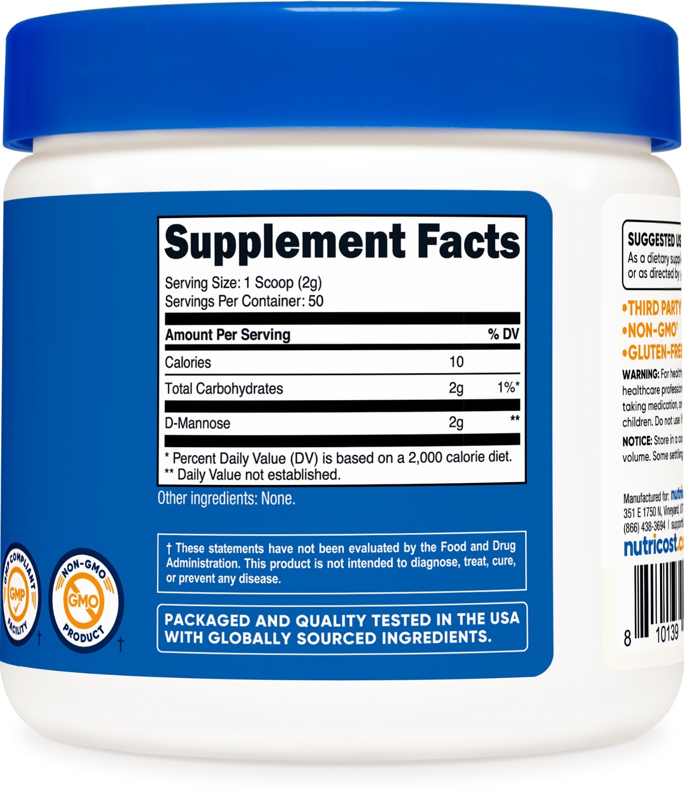 Nutricost D-Mannose Powder 100 GMS, 2g Serving Non-GMO, Gluten Free