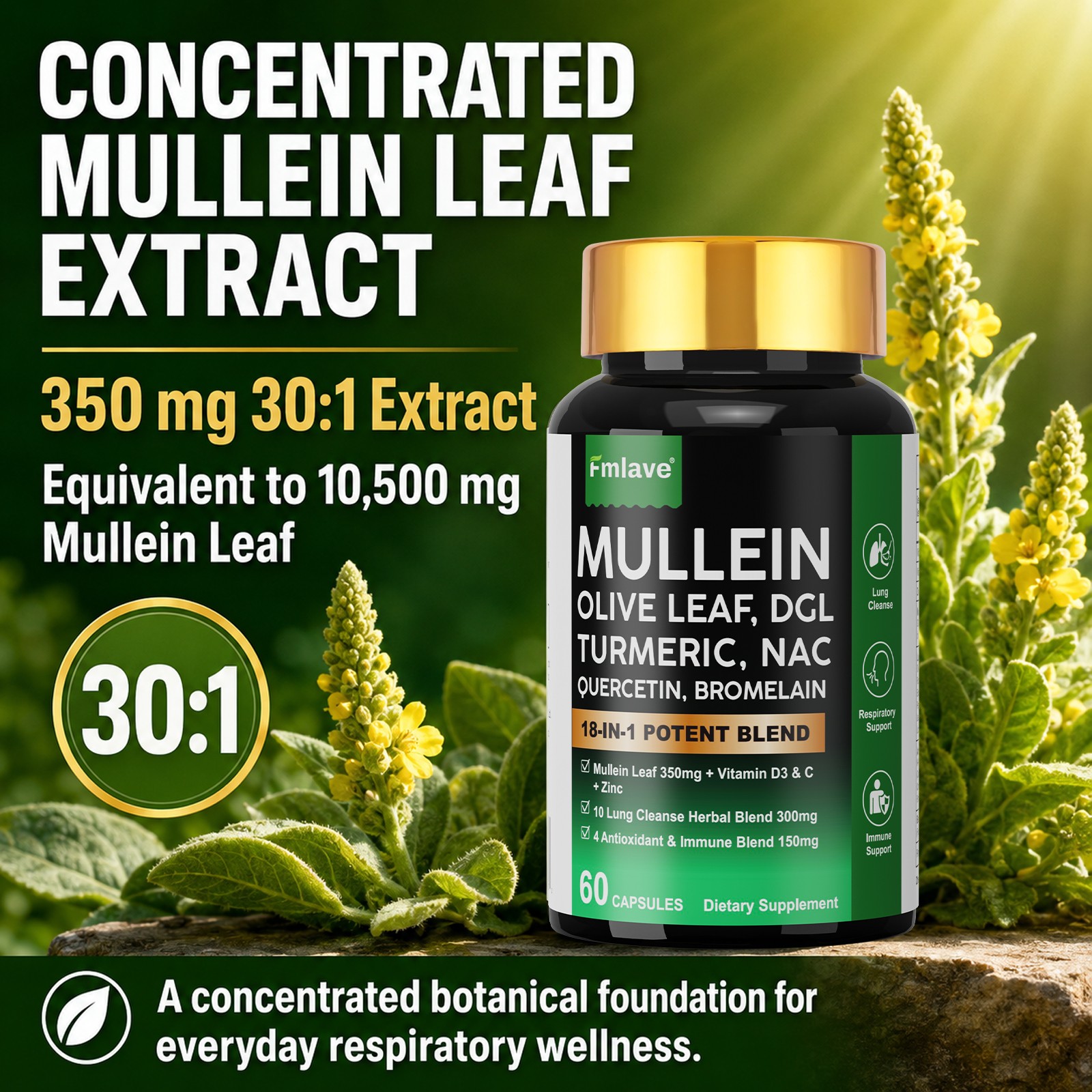 18-in-1 lung complex Mullein Extract Supplement Lung Detox & Cleanse Respiratory