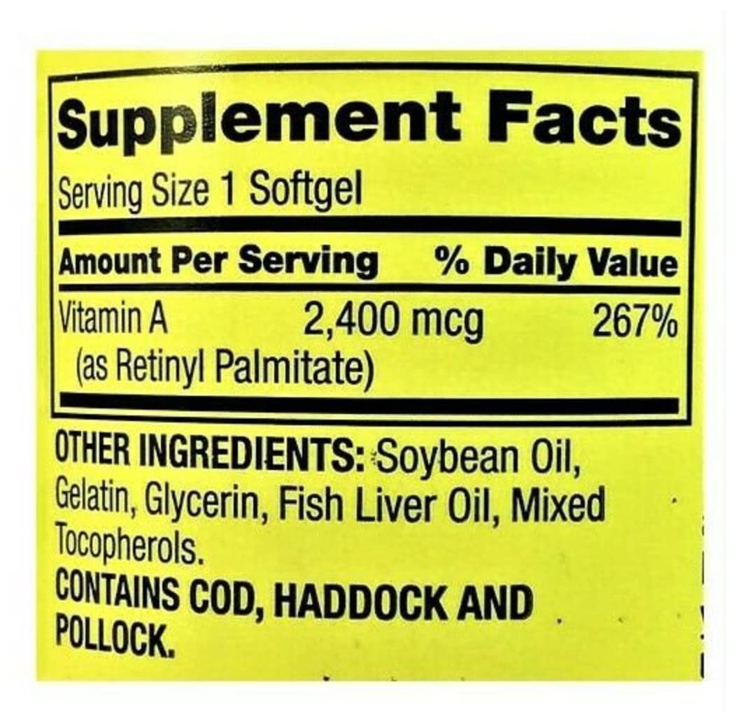 Spring Valley – Vitamin A SUPPLEMENT 2400MCG 250 250 Count (Pack of 1)