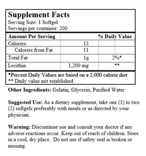 Lecithin 1200mg 200 Softgels anti-oxidant , FRESH FREE US SHIPPING