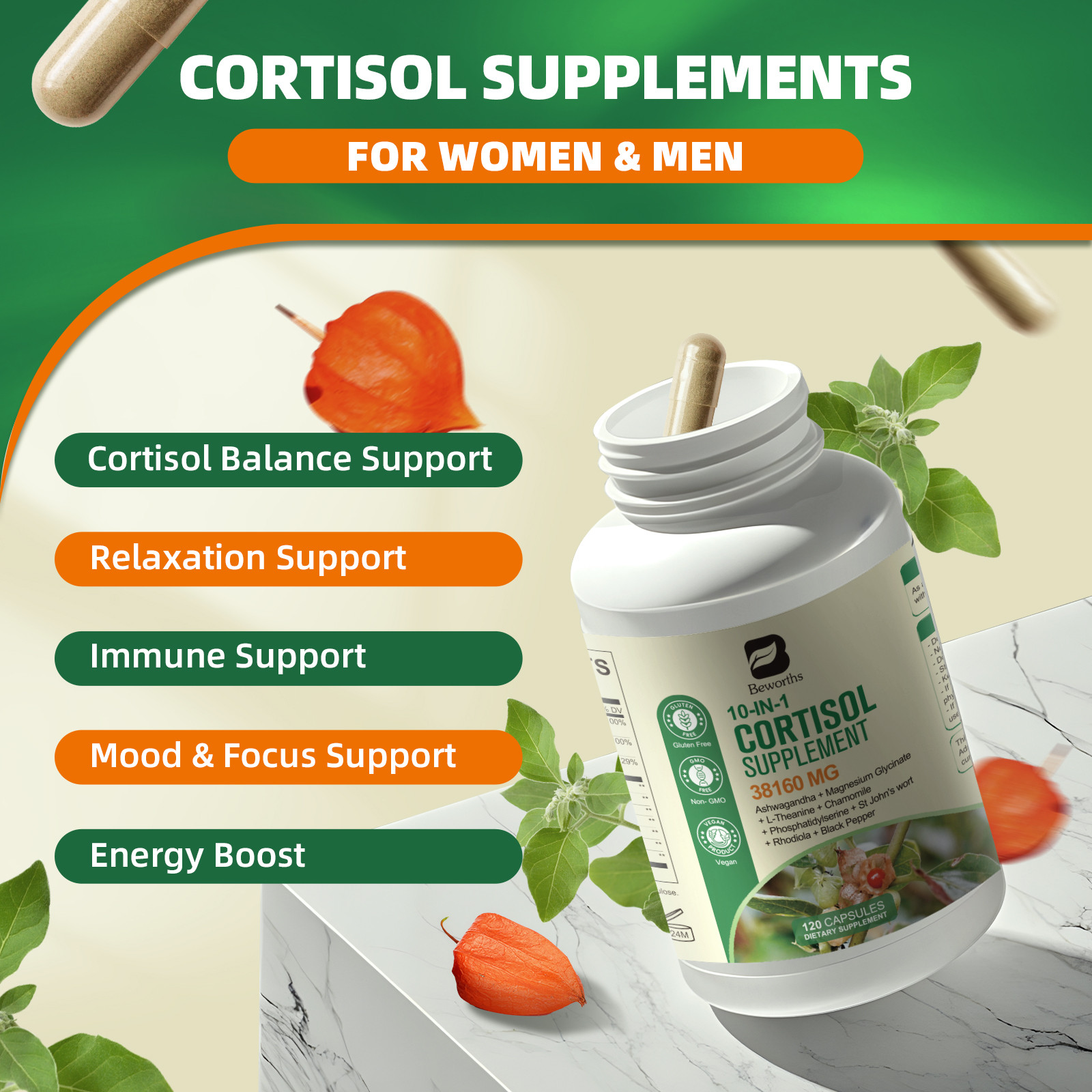 Super Cortisol Support | Stress Relief & Cortisol Manager 120 Pills