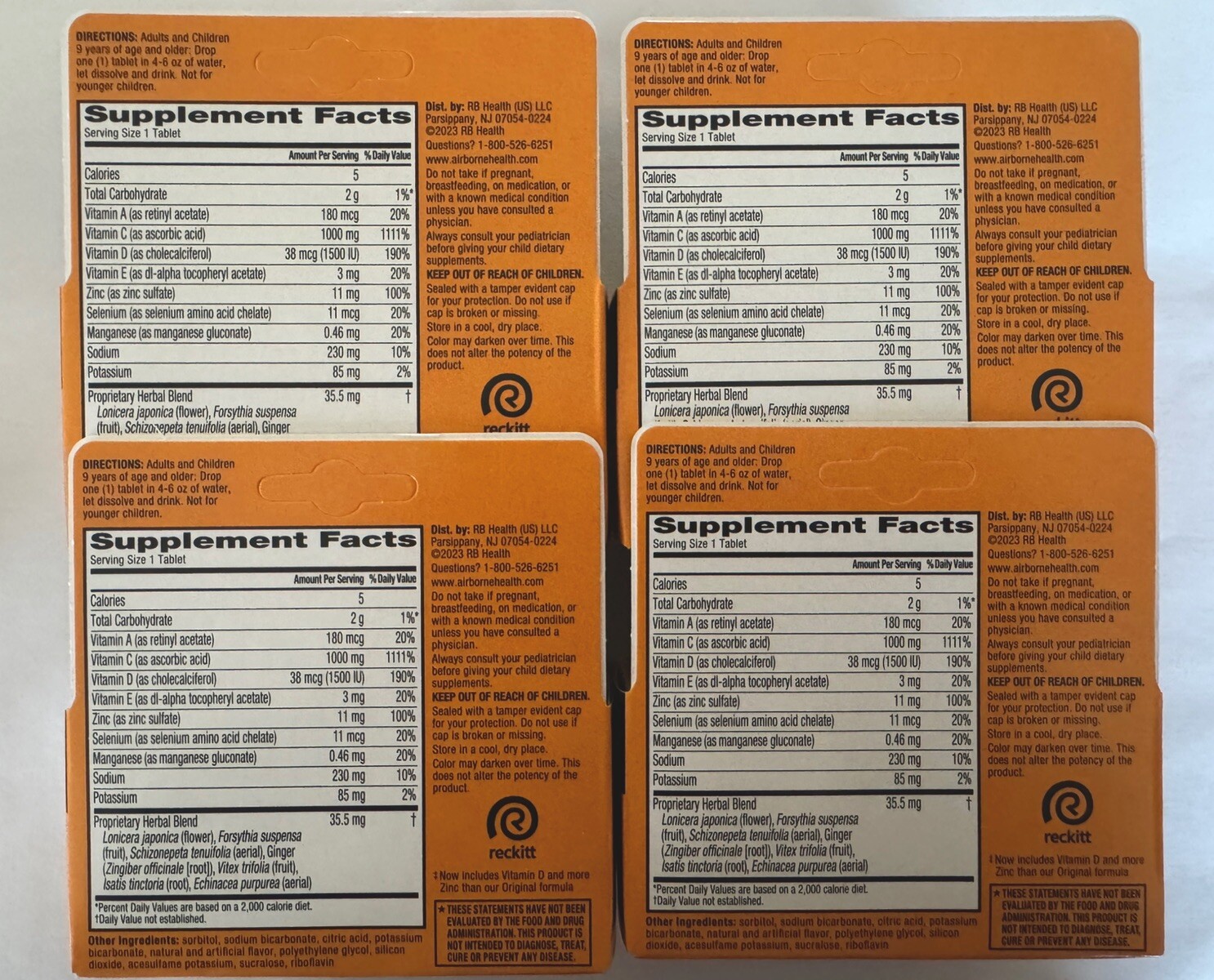 Pack of 4 Airborne Effervescent Zesty Orange 10 Tablets Each, Total 40 Tablets