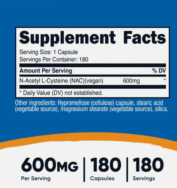 Nutricost N-Acetyl L-Cysteine (NAC) 600mg, 120 Vegan Capsules – Non-GMO