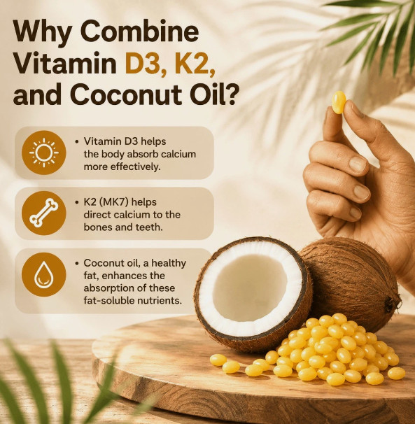 Vitamin D3 K2 Supplement, Coconut Oil for Bone & Immune Support