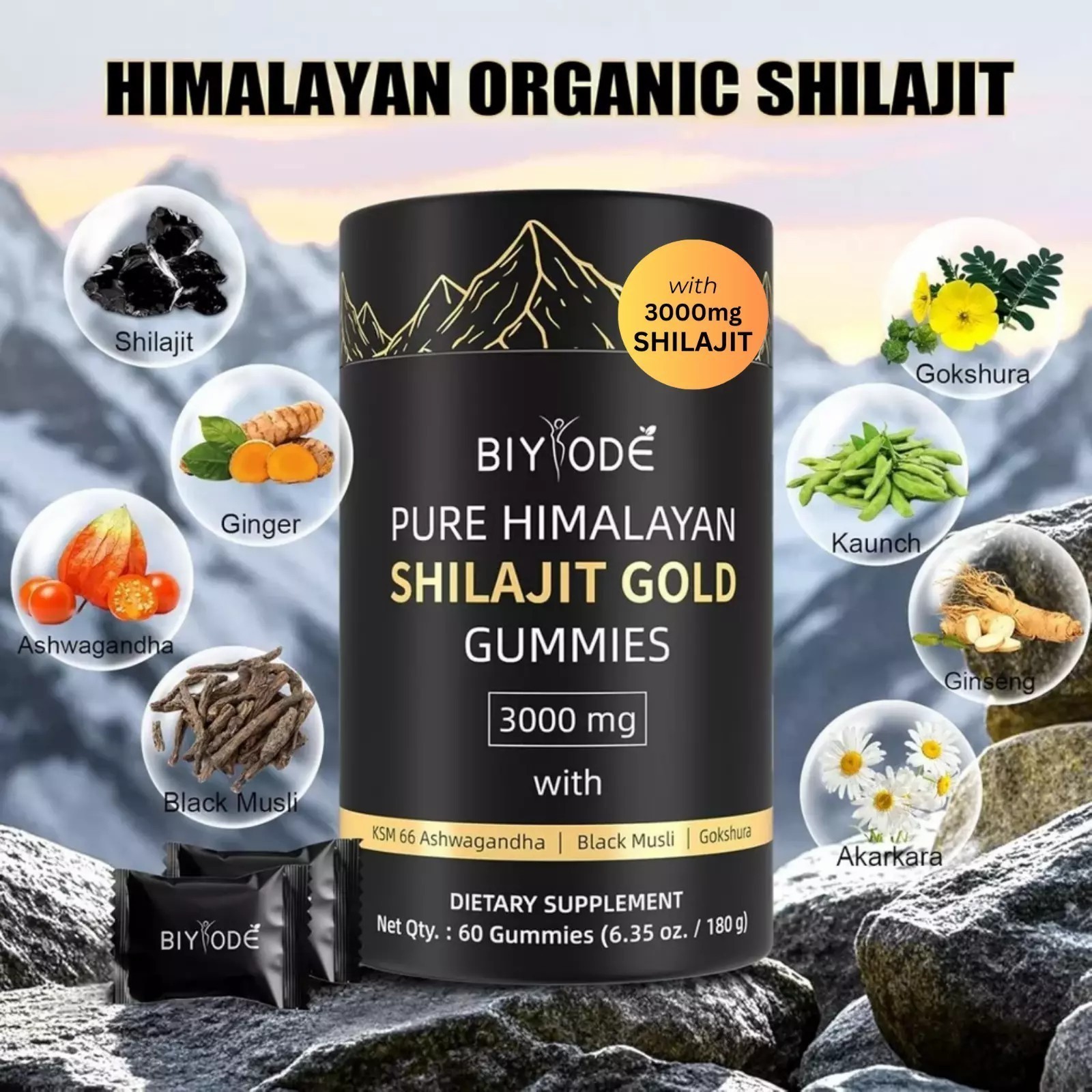Himalayan Shilajit GOLD Gummies, Natural Extremely Potent 3000 mg, Fulvic Acid