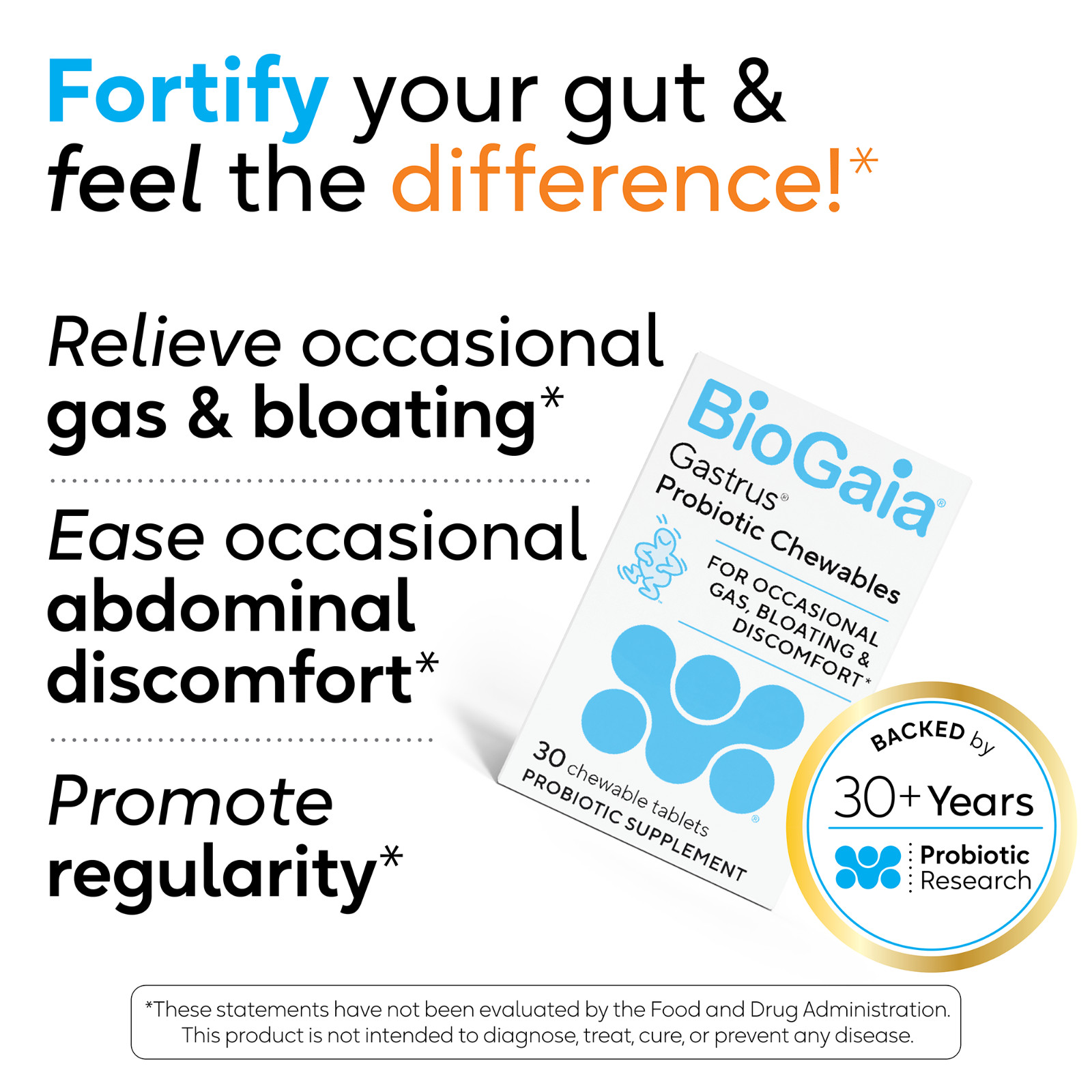 BioGaia Gastrus Chewable Tablets,30 count,1 Pack, for GI Tract