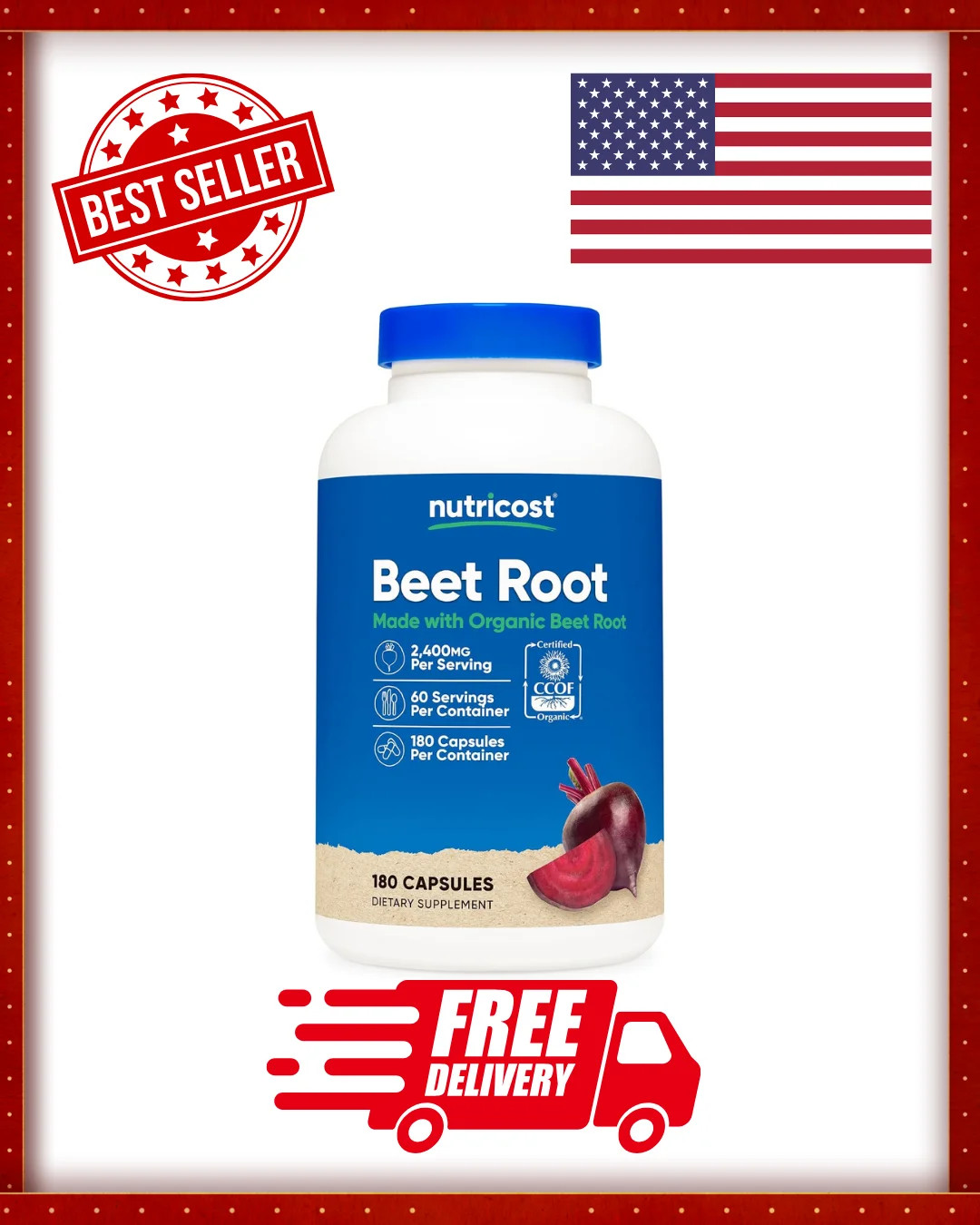 Nutricost Beet Root 2400mg, 180 Capsules – CCOF 180 Count (Pack of 1)