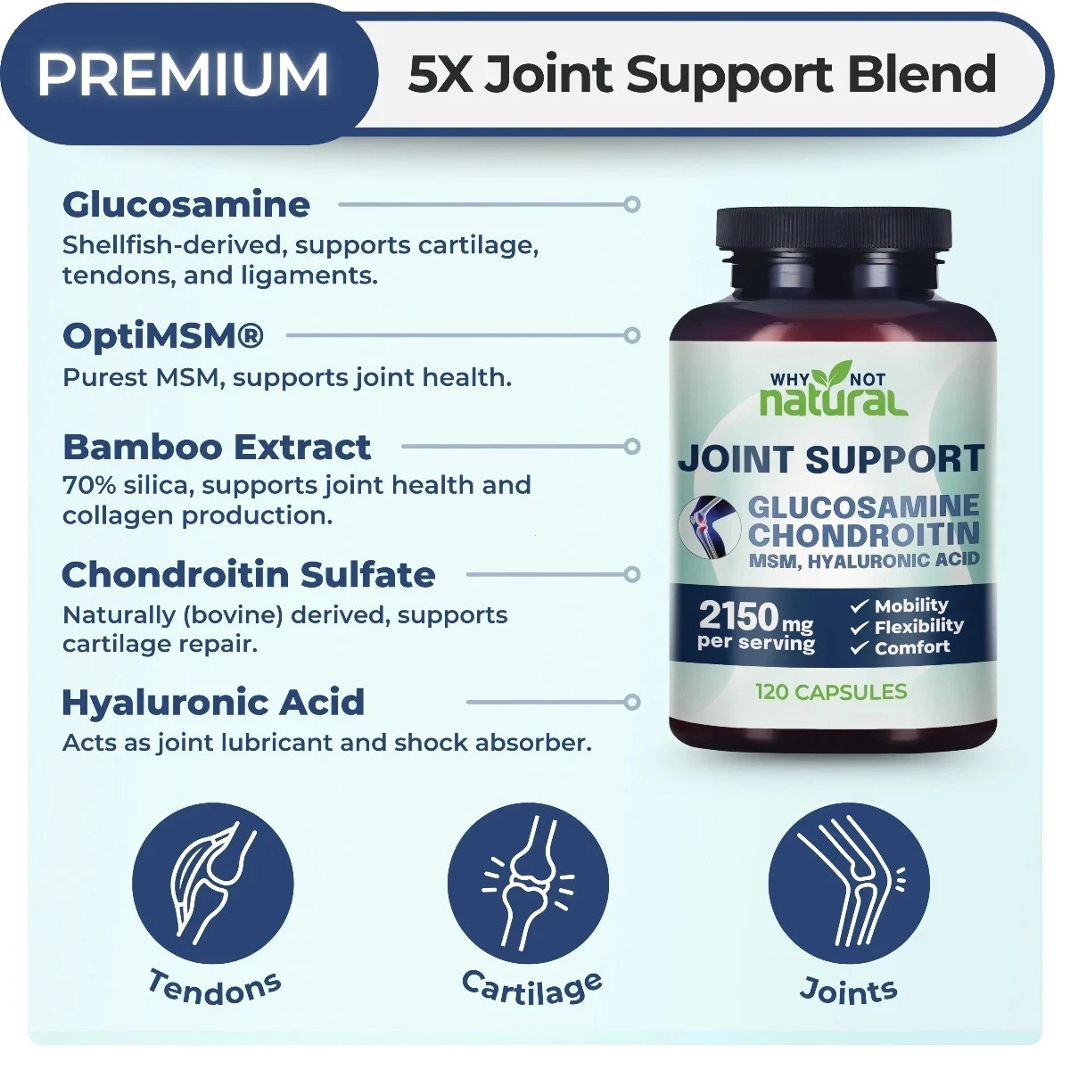 Joint Support Glucosamine Chondroitin MSM Capsules for Mobility & Flexibility