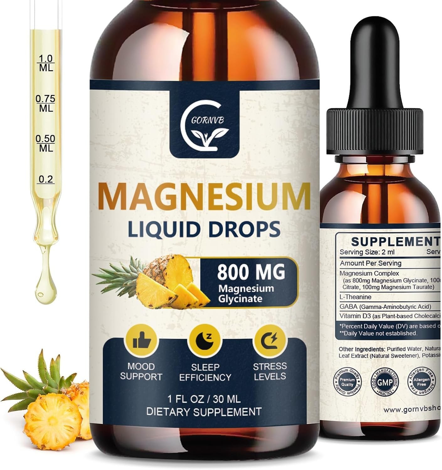 GORNVB (2 Pack) Magnesium Glycinate Liquid Drops | 1000mg Liquid Free Shipping