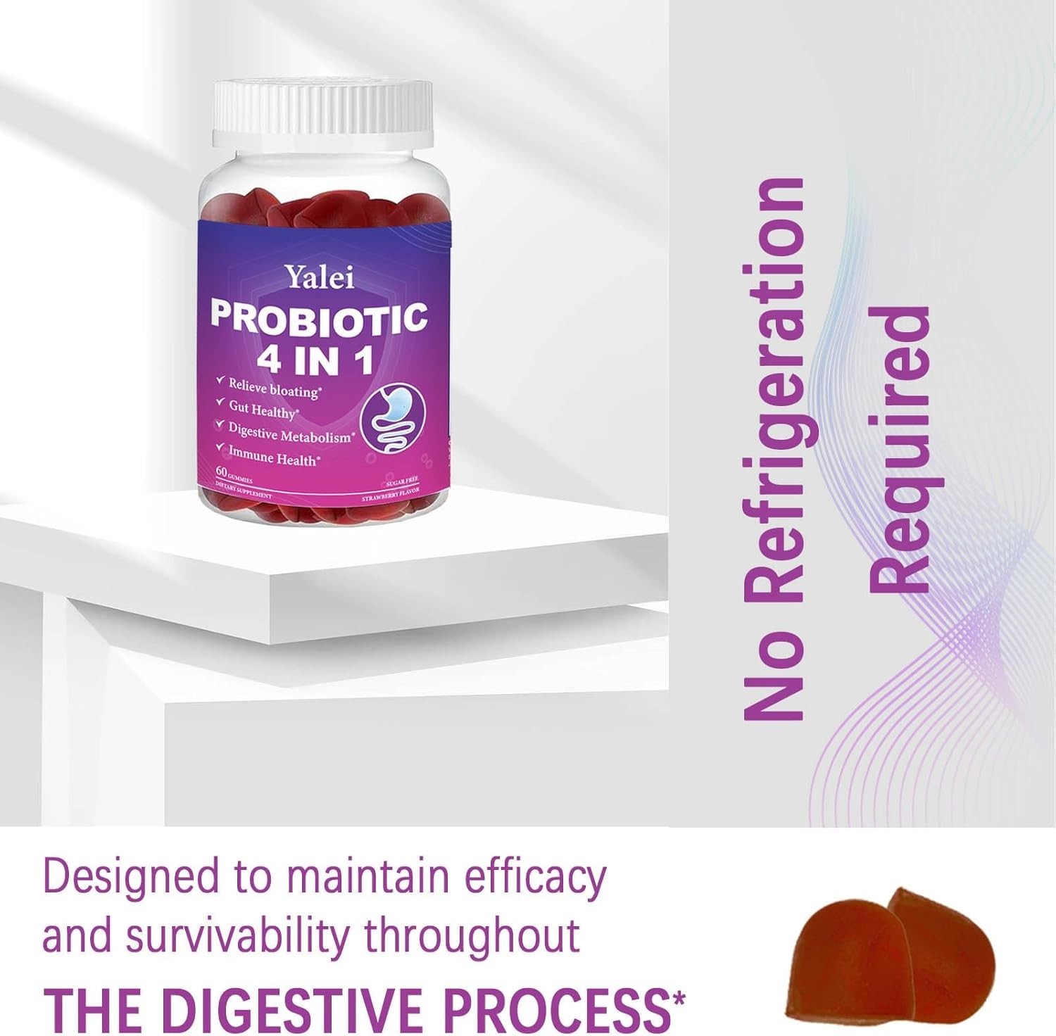 Probiotic Kombucha Gummies | Sugar Free | Probiotics Fiber Supplement for Unisex