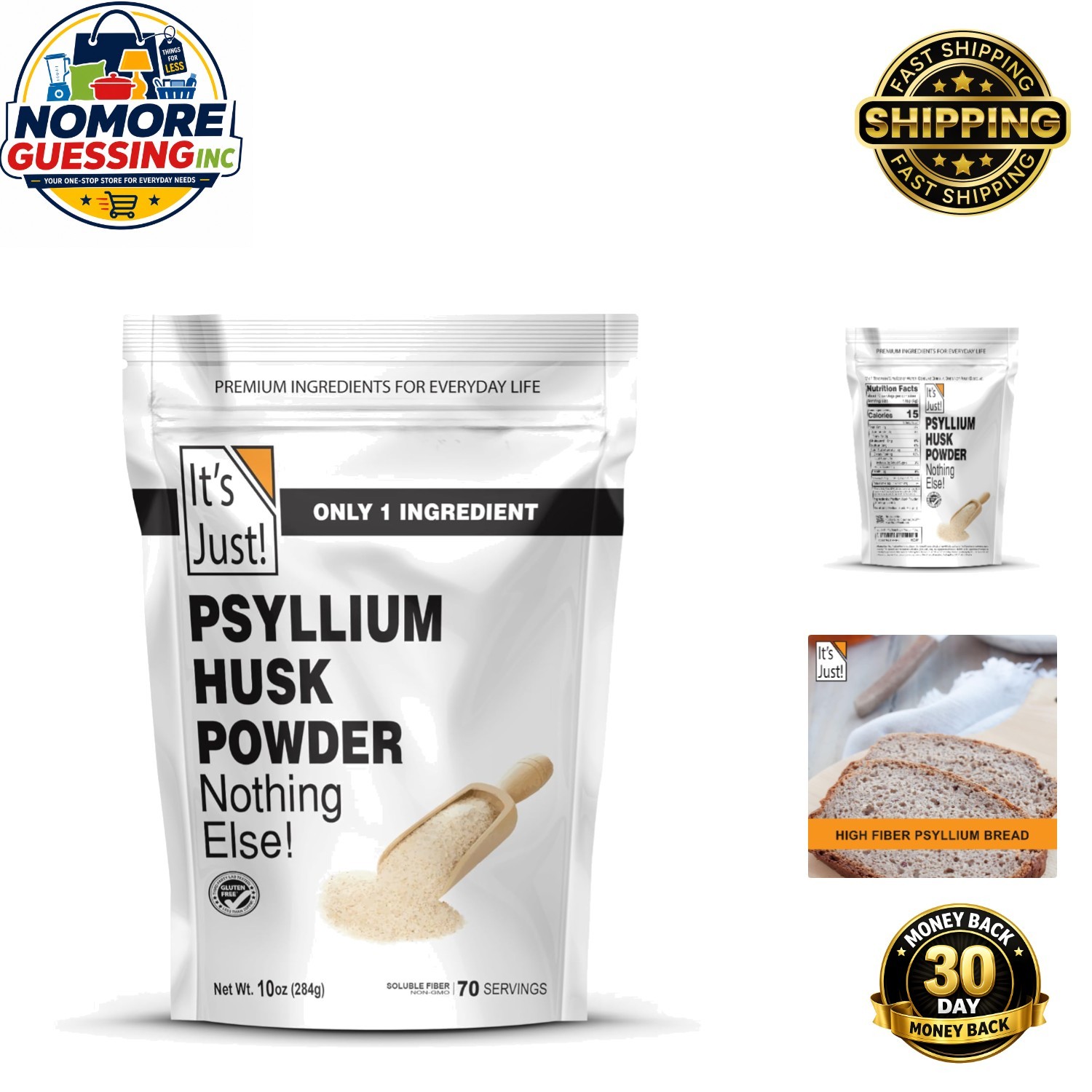 Non-GMO Psyllium Husk Powder 10oz – Easy Mixing Dietary Fiber for Health