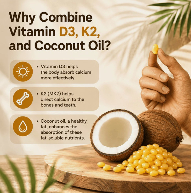 Vitamin D3 K2 Supplement, Coconut Oil for Bone & Immune Support