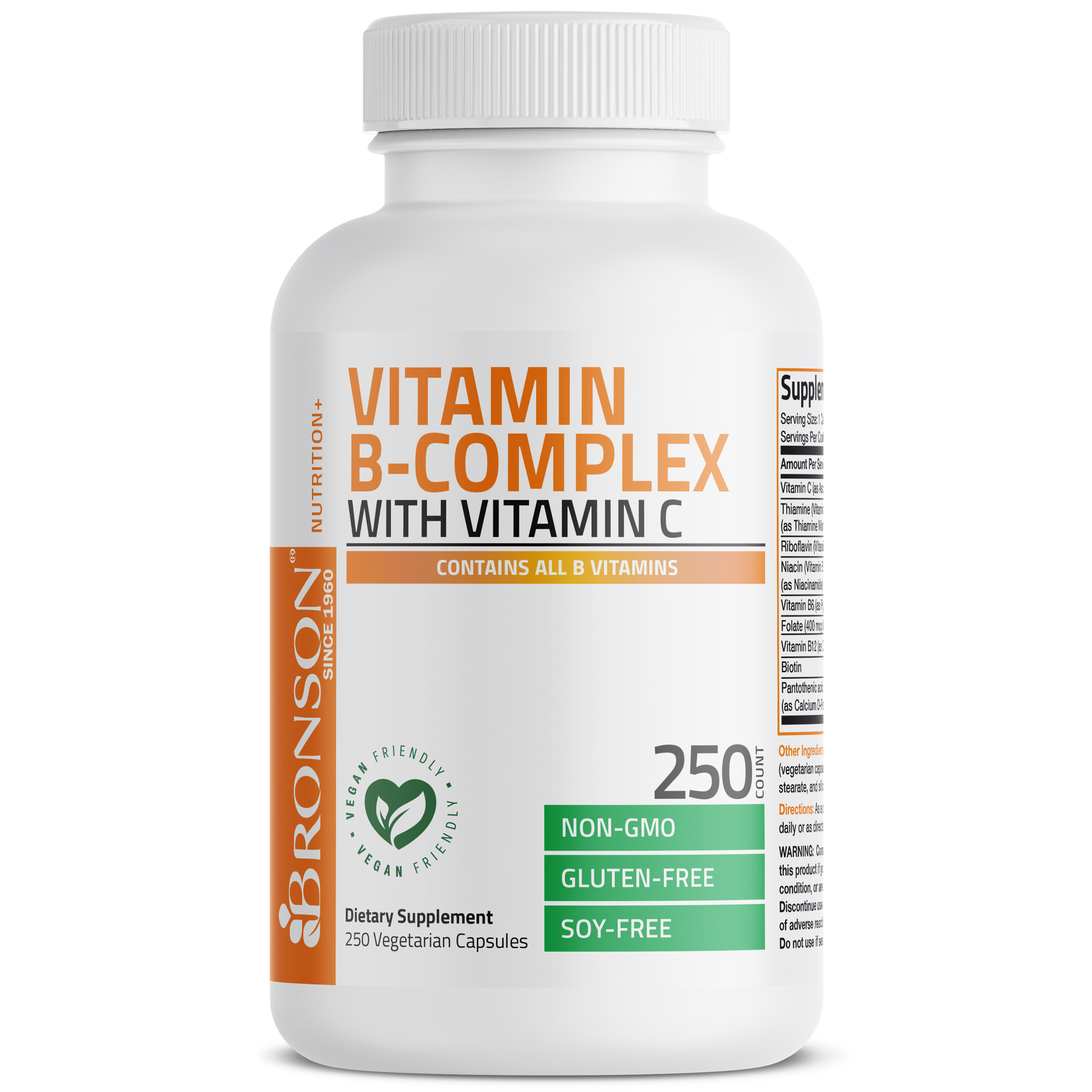 Vitamin B Complex w/ Vitamin C Immune, Energy & Nervous System Support, 250 Caps