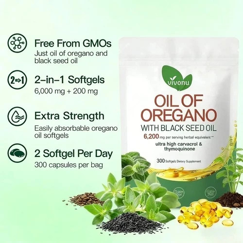 3PCS Powerful Synergy:Oregano Oil 6200mg w/ Black Seed Oil.Immune Boosting