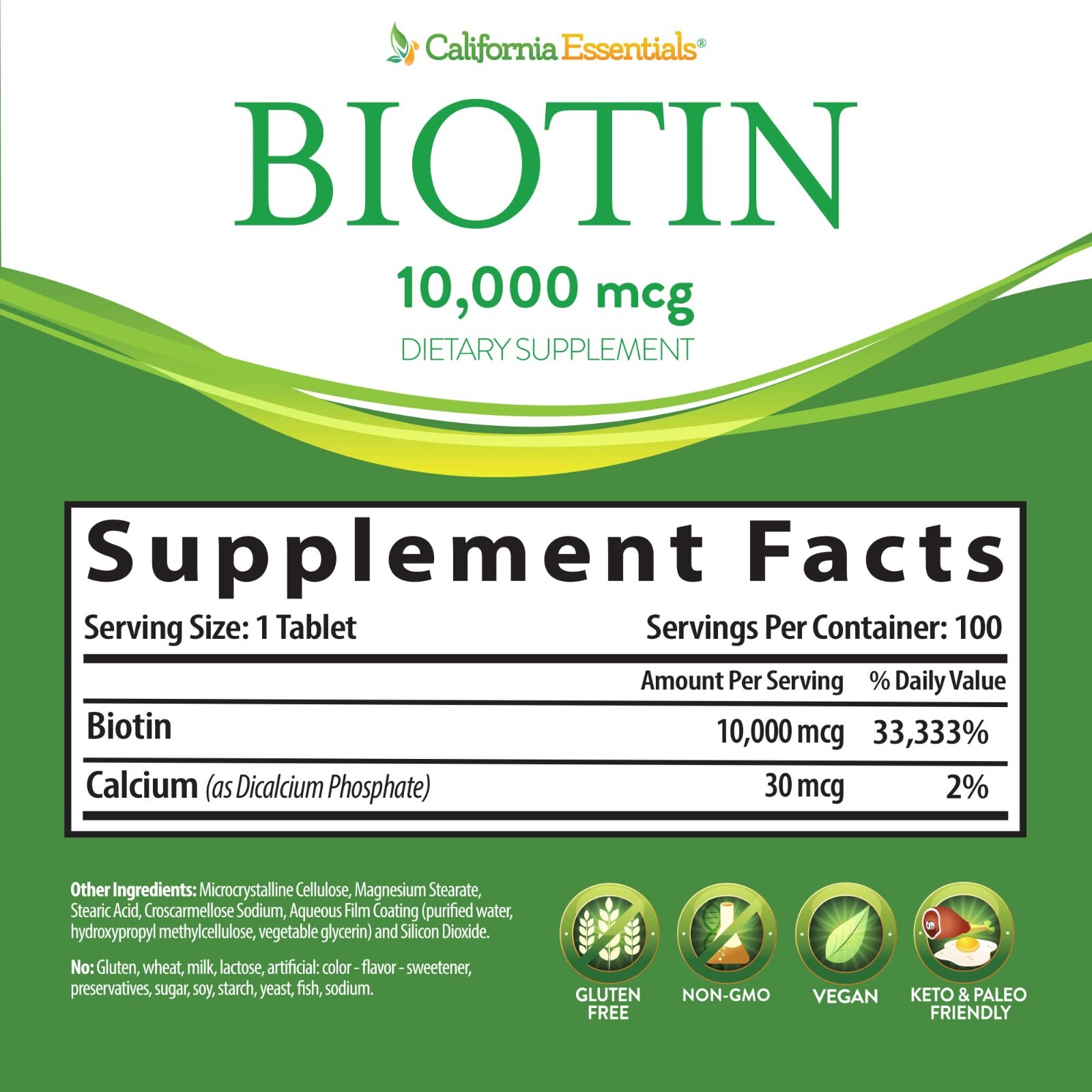 Biotin 10 000 mcg Maximum Strength High Potency 100 Tablets Hair Skin and Nails
