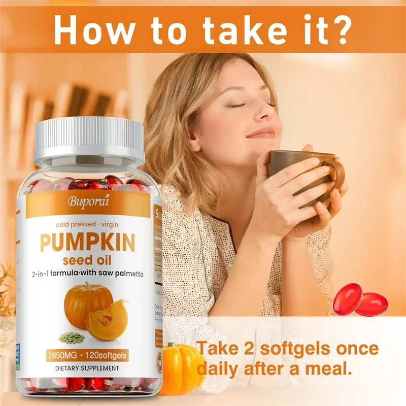 Pumpkin Seed Oil 120pcs – Support Prostate and Urinary Tract Health, Hair Growth