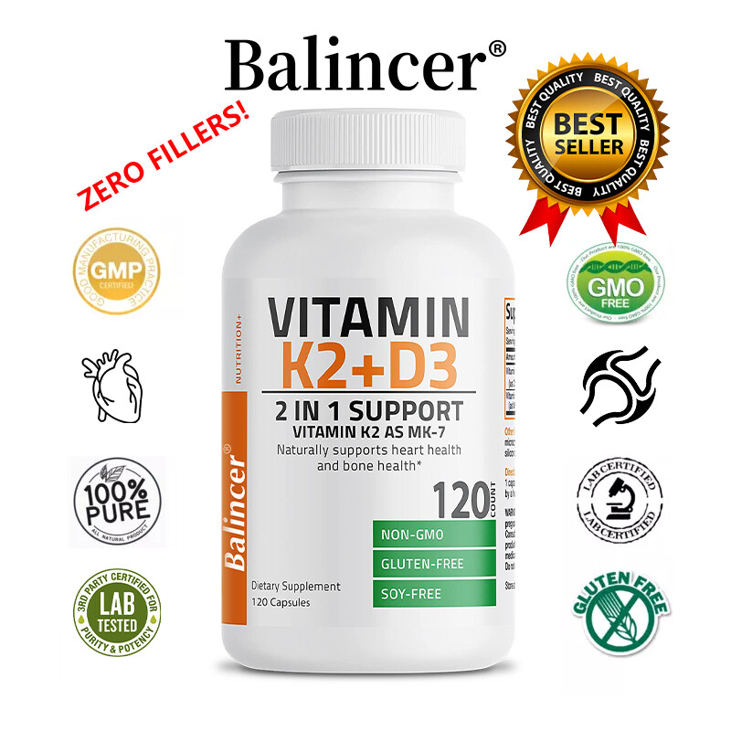 Vitamin K2 (MK7) + D3 Extra Strength Bone & Heart Health Non GMO, 30/60/120 Caps