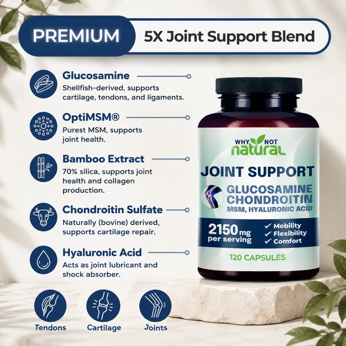 Glucosamine Chondroitin Joint Support 2150mg | MSM Hyaluronic Acid