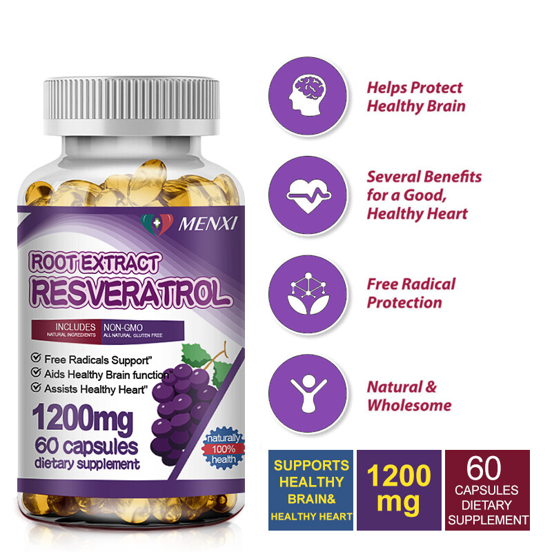2Packs Resveratrol Extract Supplement 1200MG Maximum Natural AntiAging Capsules