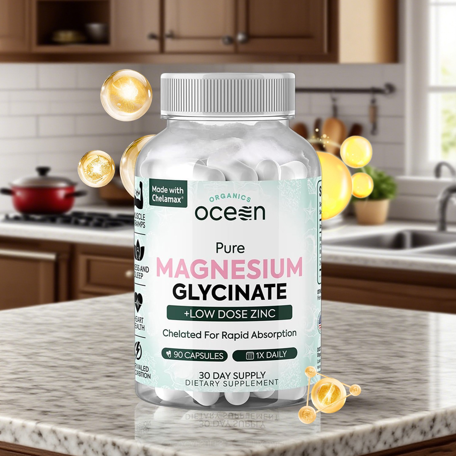 1 Pack Organics Ocean Pure Magnesium Glycinate Low Dose Zinc Chelated 90 Capsule
