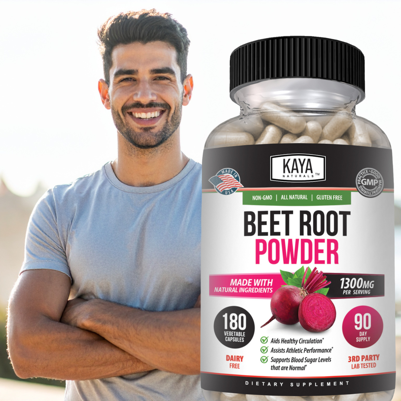 Organic Beet Root Powder 1300mg 180ct Nitric Oxide Booster Superfood Beetroot