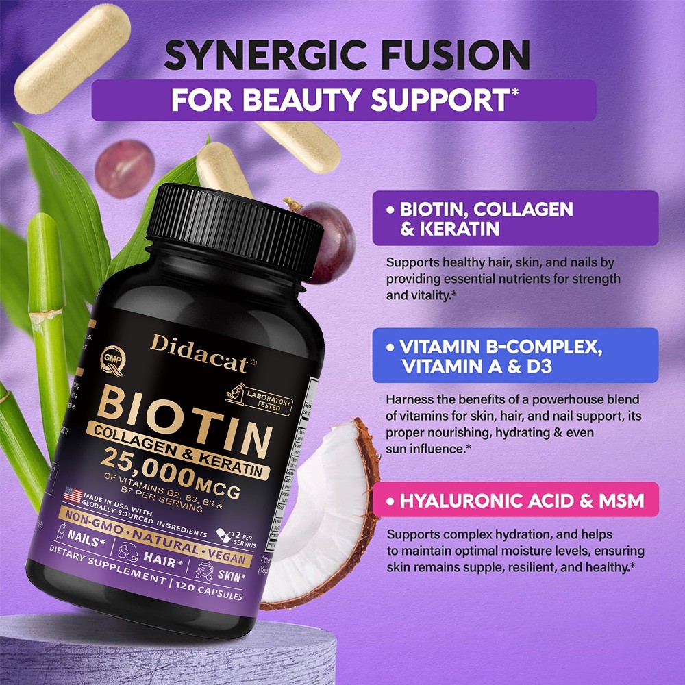 Biotin Collagen & Keratin-Hair Growth,Skin Health,Strong Nails 30/60/120Capsules