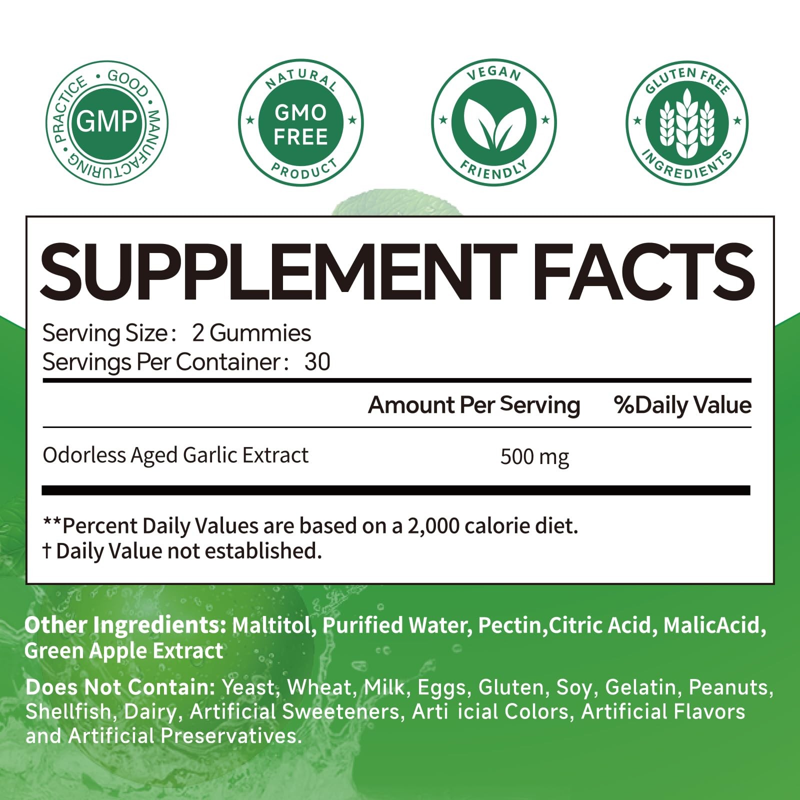 Odorless Aged Garlic Extract Gummies,7500mg Garlic,2 Years Aged Garlic Extract,G