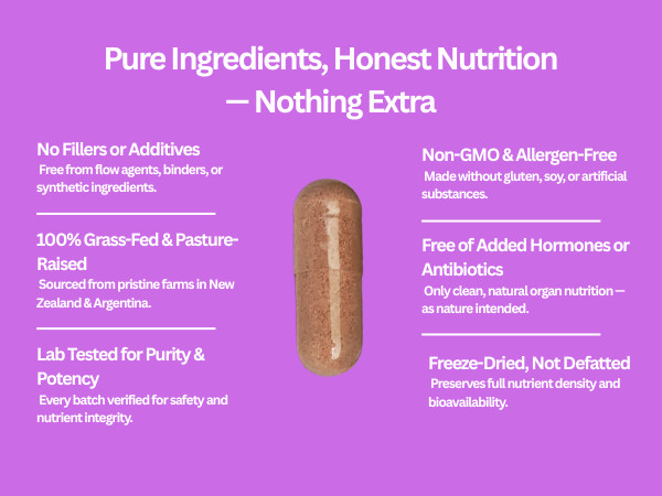 PrimoNourish Grass-Fed Beef Organ Supplement for Women, 120 Capsules