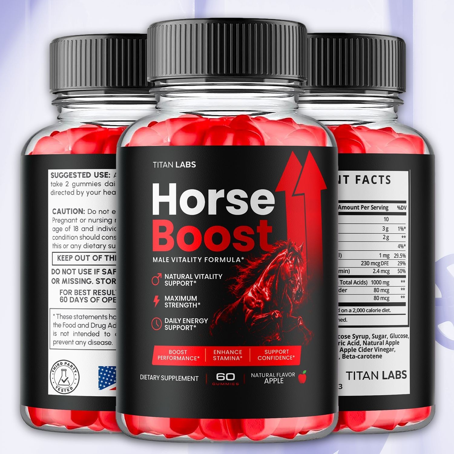 (3 Pack) Horse Boost ACV Gums Male Health Support Formula HorseBoost 180 Gummies