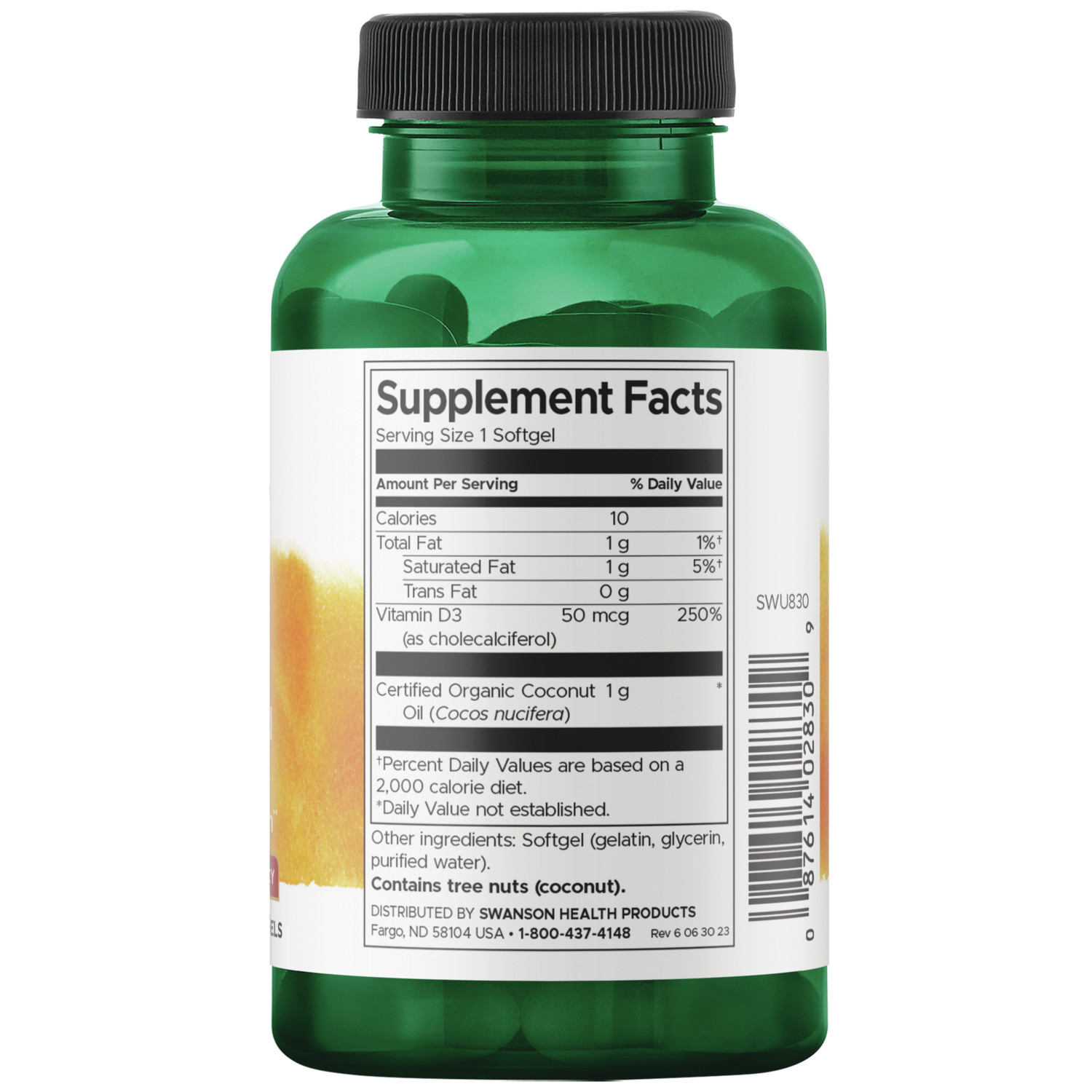 Swanson Vitamin D-3 with Coconut Oil – High Potency 2,000 Iu 60 Softgels