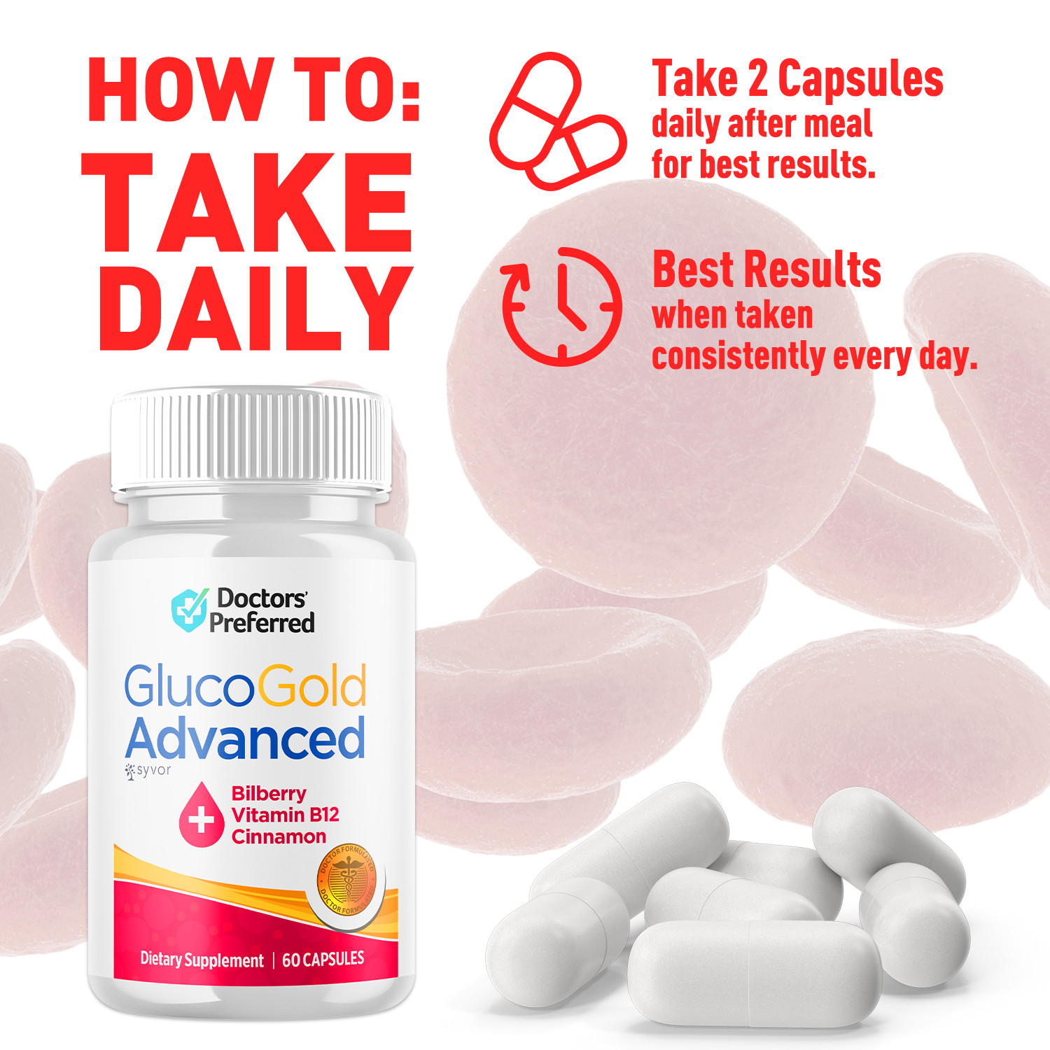 (1 Pack) Gluco Gold Blood Balance Advanced Support Glycogen Supplement 60 Caps