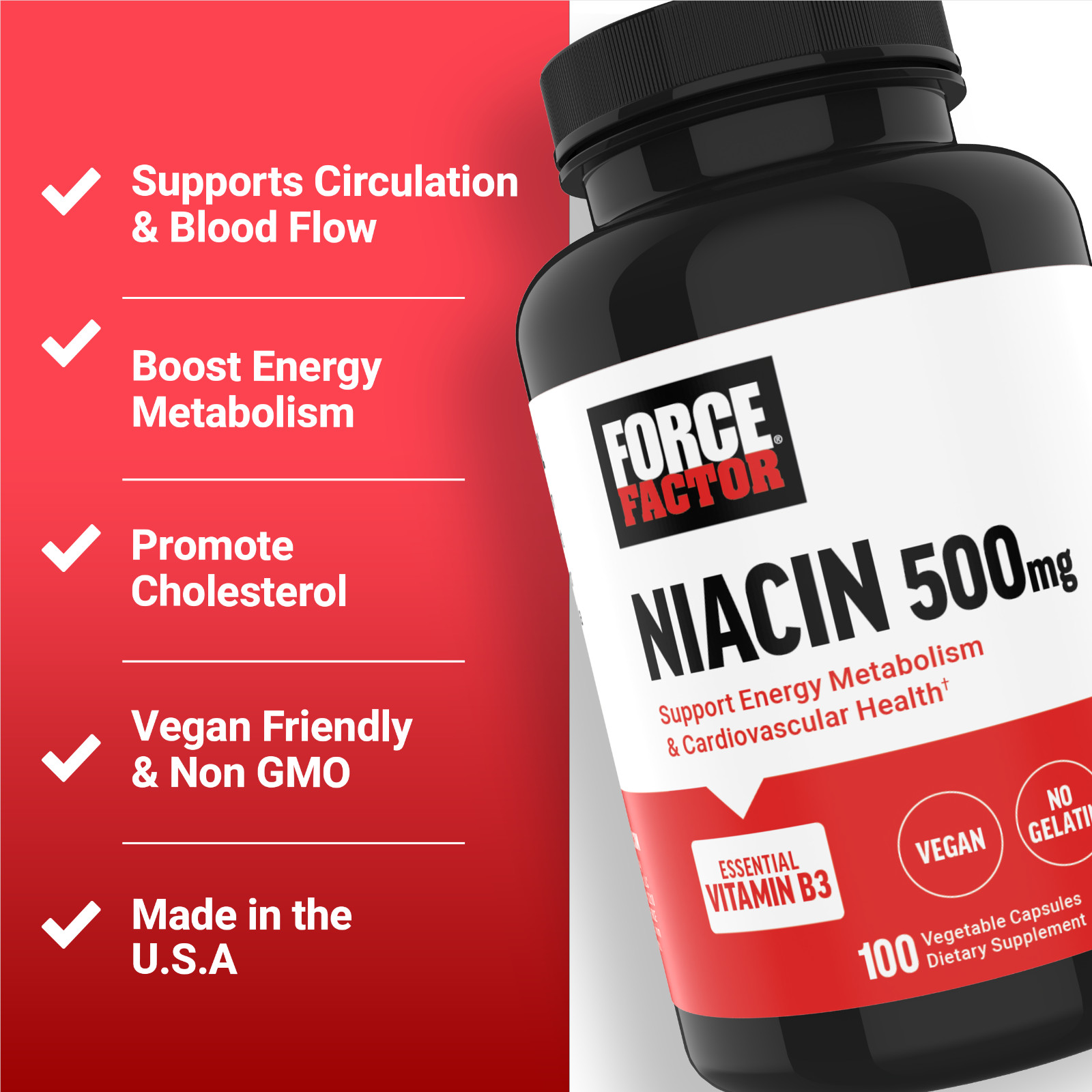 Force Factor, Niacin, 500 mg, 100 Vegetable Capsules