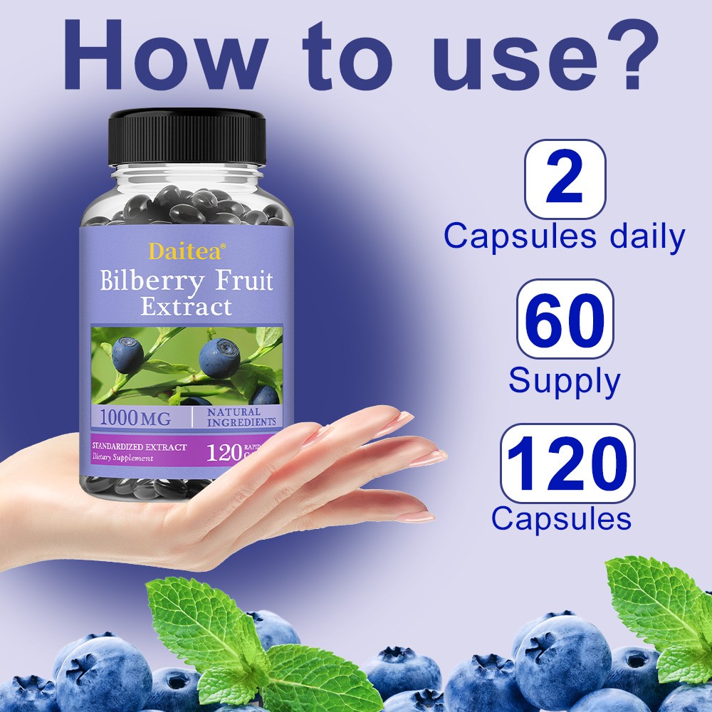 Bilberry Extract Capsules 1000mg | 30/60/120 Count | Supports Eye Health
