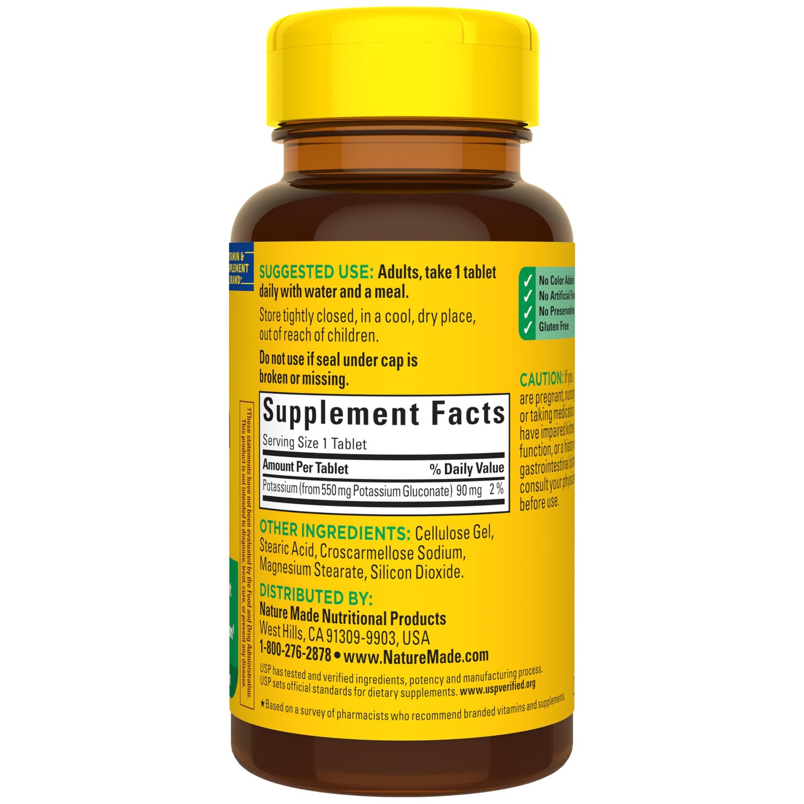 Nature Made Potassium Gluconate 550 mg, 100 Count (Pack of 1), A