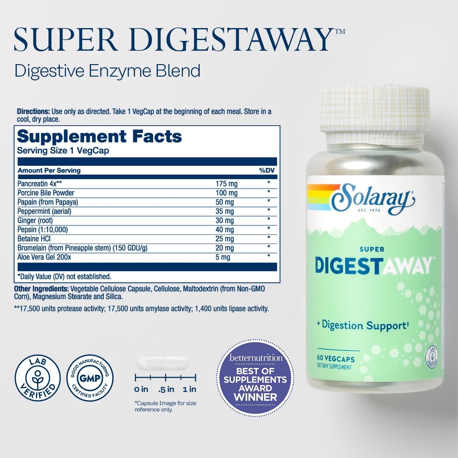 SOLARAY Super Digestaway Digestive Enzymes – 60 Count (Pack of 1), No Color