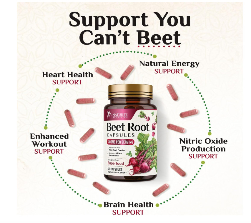 Extra Strength Organic Beet Root 1300mg Nitric Oxide Heart Energy 60 Veg Capsule