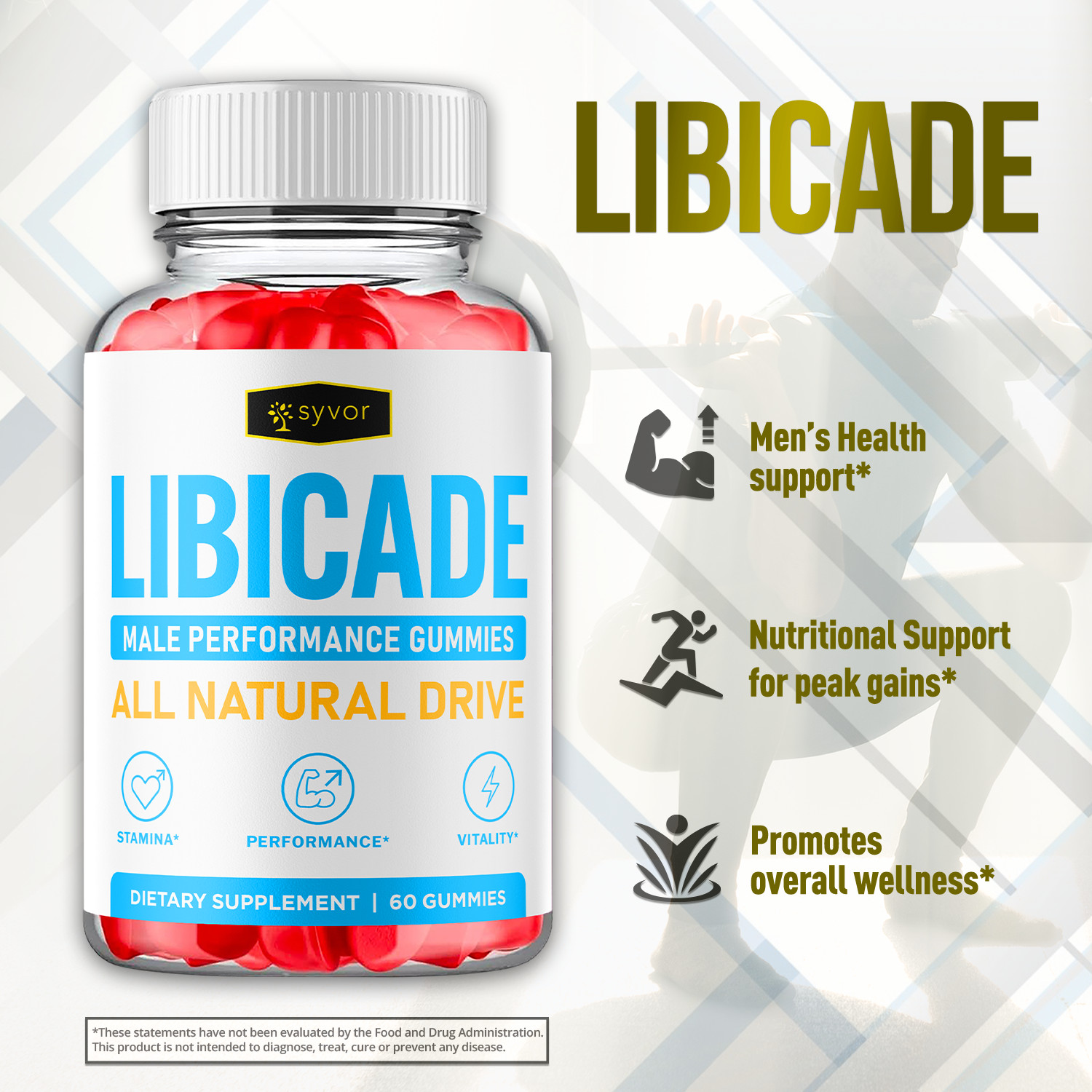 (1 Pack) Libicade Gummys Advanced Male Support Formula Vitamin 60 Gummies