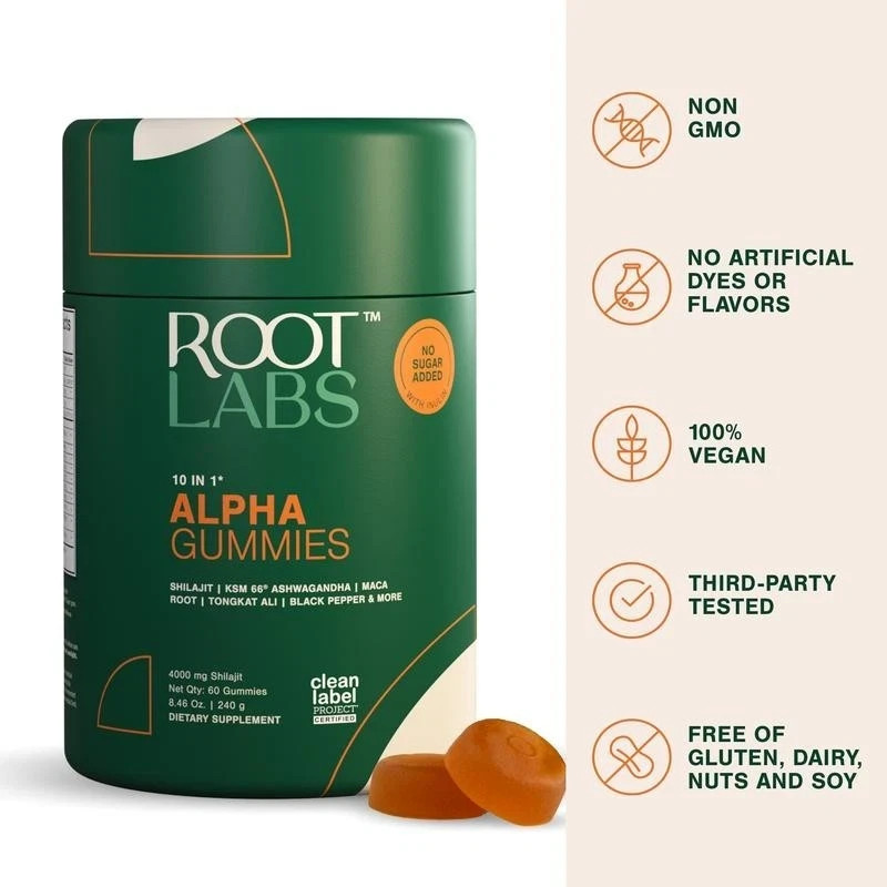 Root Labs 10-1 Alpha Gummies | 4000 mg Pure Shilajit Including KSM-66 | 60 Gummi