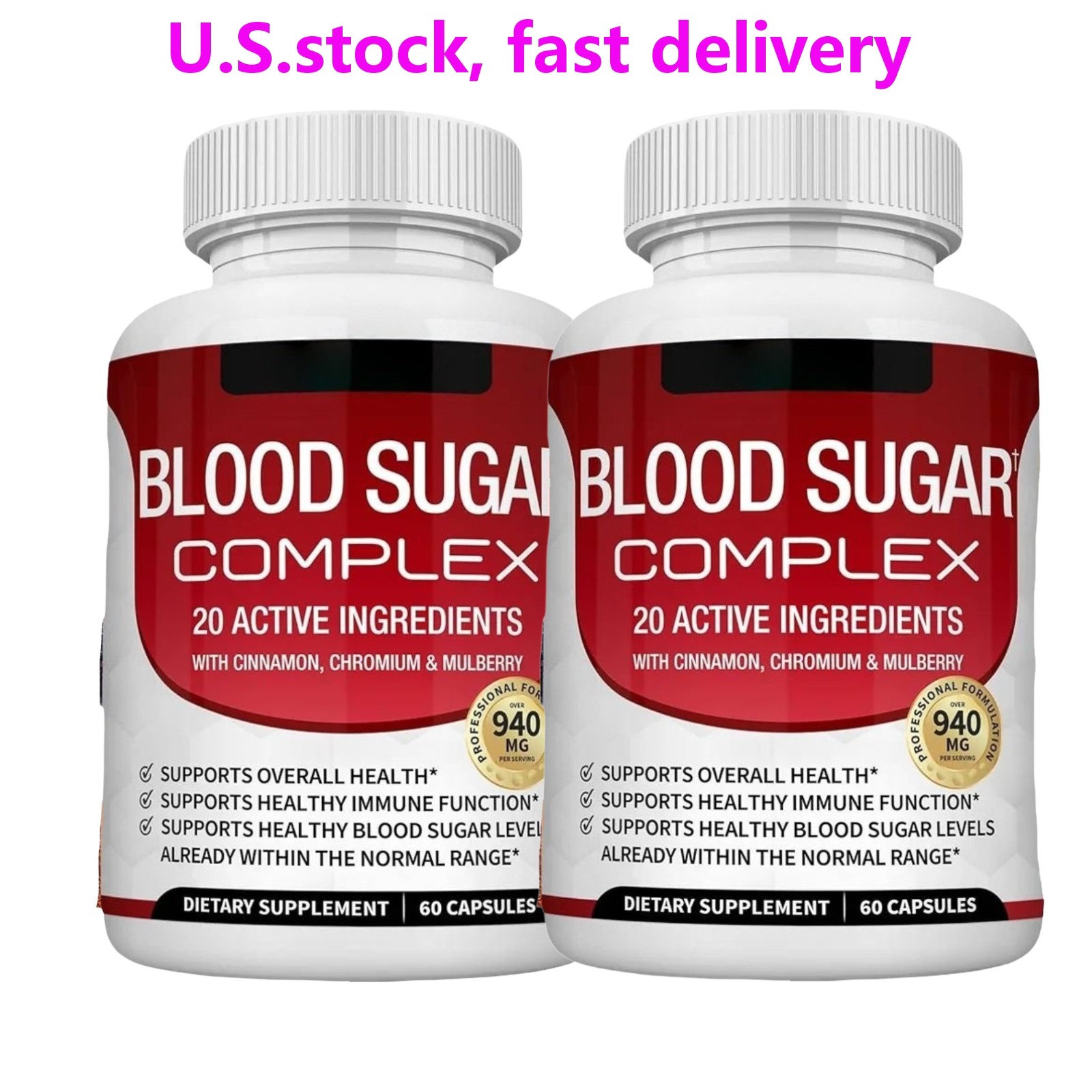 2-Pack Blood Sugar Complex – Daily Natural Blood Sugar Capsules Support -120Caps