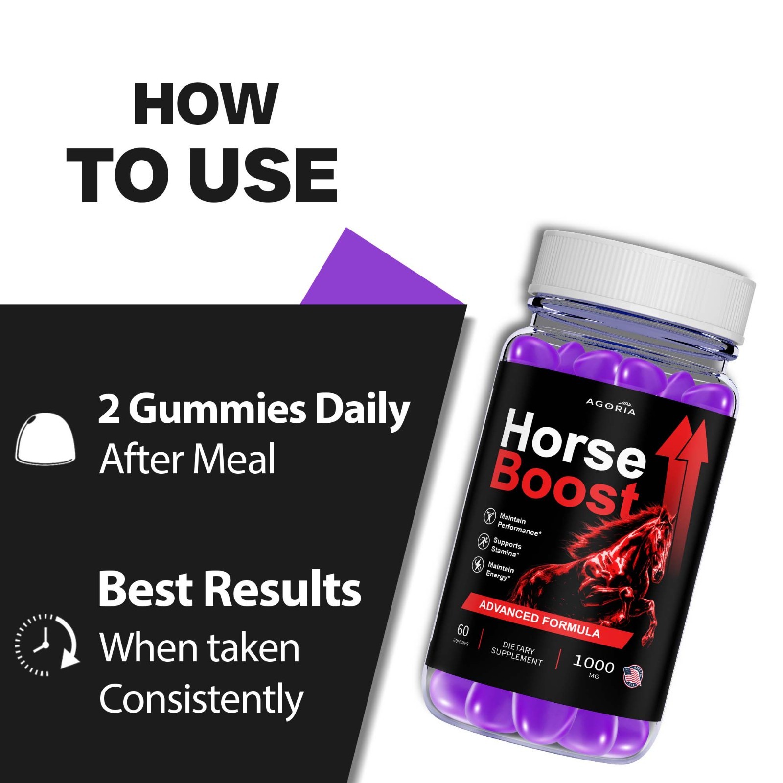 (1 Pack) Horse Boost Gummies Male Health Support Formula HorseBoost 60 Gummies
