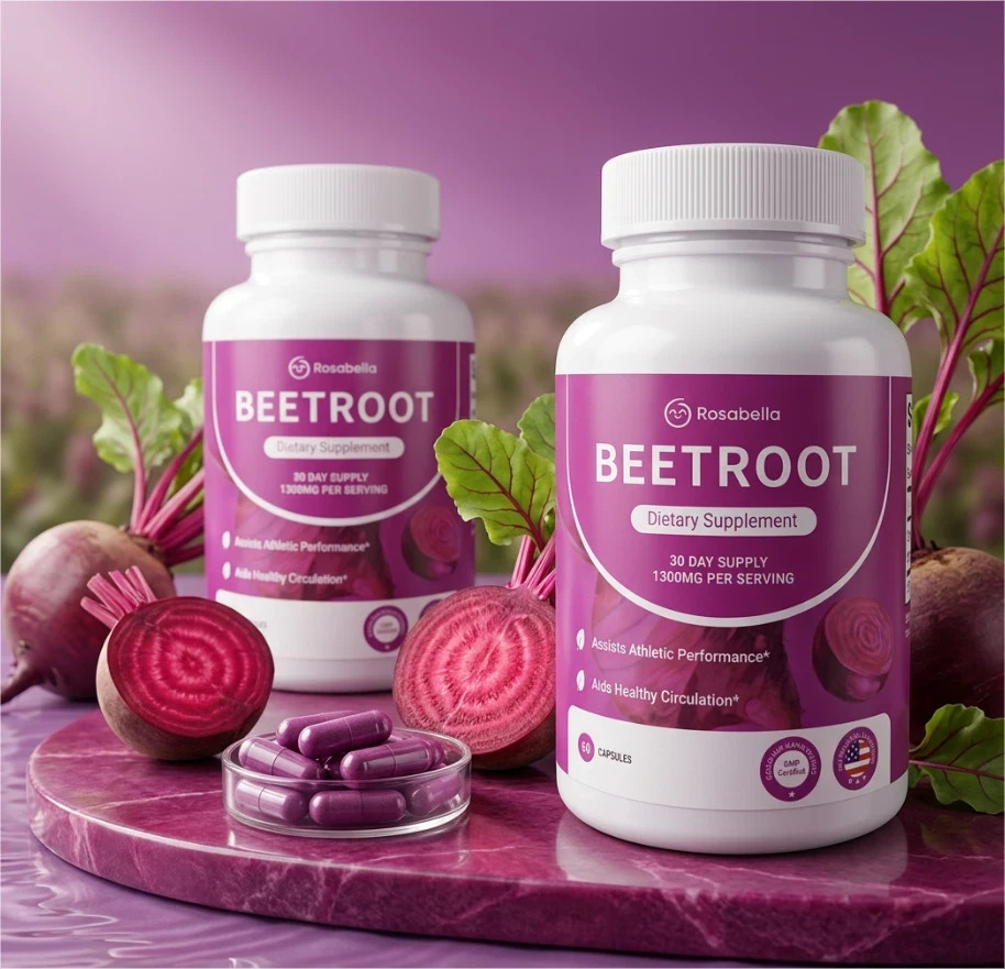 3PCS Rosabella Organic Beet Root 60 Capsules Natural Energy Boost Blood Pressure