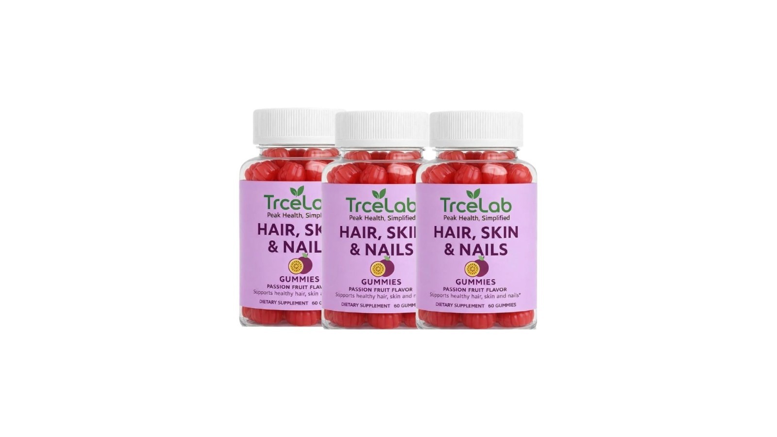TRCELAB hair skin and nails gummies 60 count 6000 mcg biotin – pack of 3