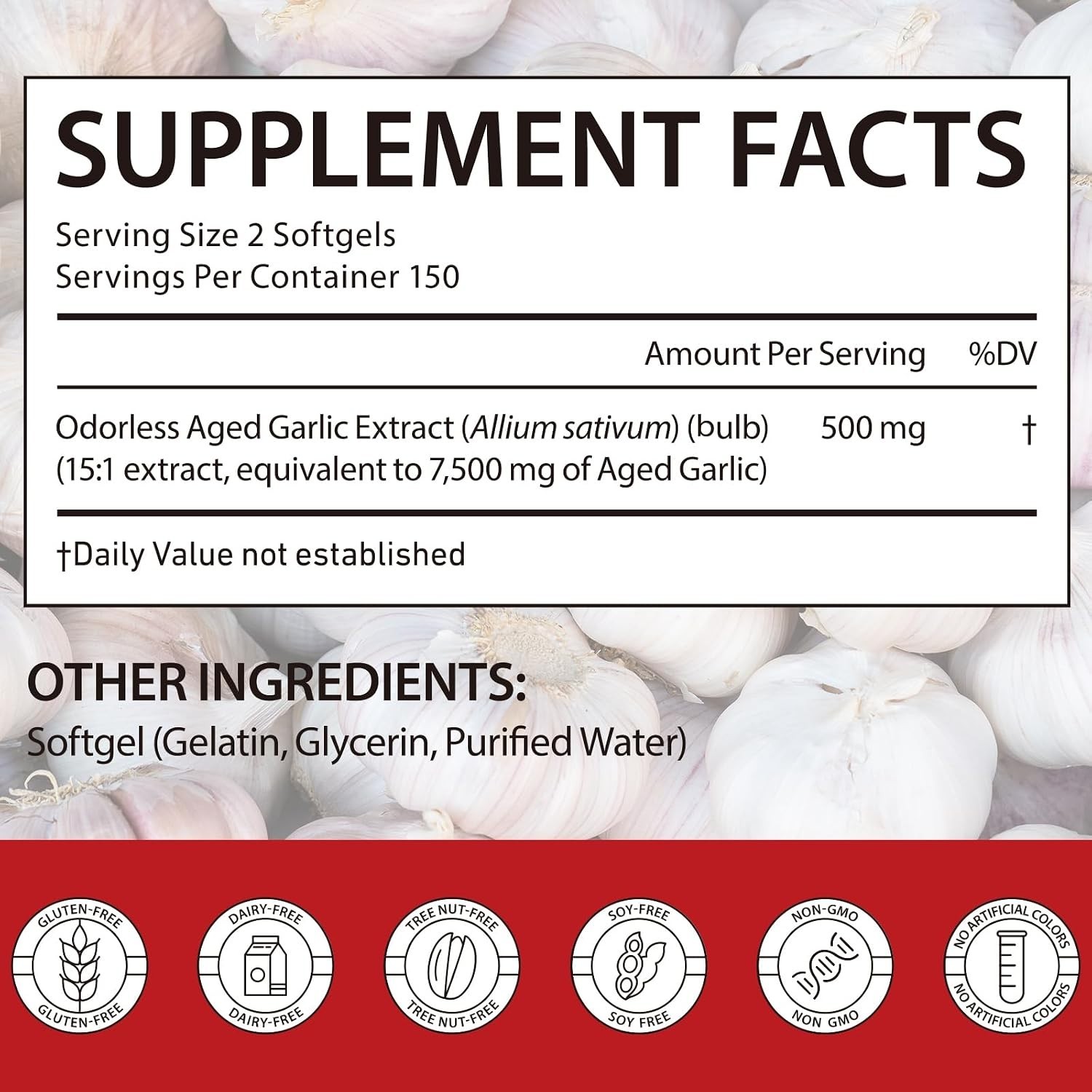 Odorless Garlic 7500Mg per Servings, 300 Softgels | 2 Years Aged Garlic Extra…