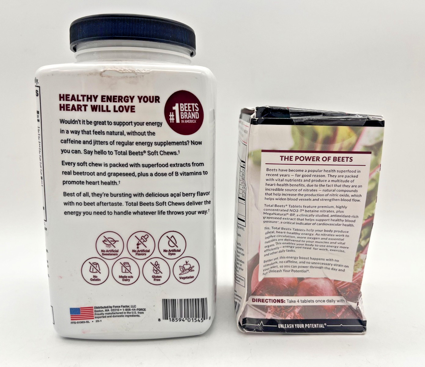 FORCE FACTOR TOTAL BEETS 60 ACAI BERRY SOFT CHEWS & 120 TABLETS SEALED