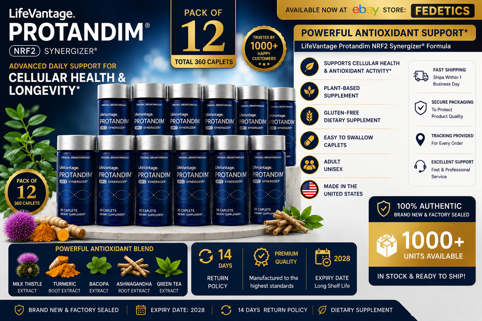 LifeVantage Protandim NRF2 Synergizer 360 Total Caplets 12 Bottles – EXP-12/2028