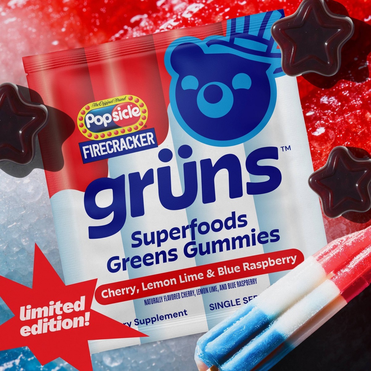 Grüns Limited Time Flavor Firecracker Low Sugar Adult Greens – 240g/12 Servings